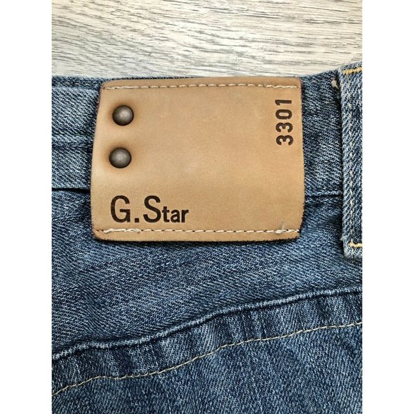 G-Star Raw 3301 Slim Fit Medium Aged Cuffed Denim Blue Jean Shorts Mens W33 L32 - Picture 8 of 9